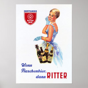Tysk Dortmunder RITTER BIER Retro Beer Advert Poster