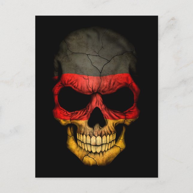 Tysk Flagga Skull på svart Vykort (Framsida)