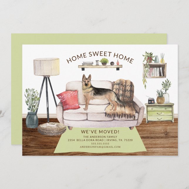 Tysk Flytta för shepherd Hund Inbjudningar (Fram/baksida)