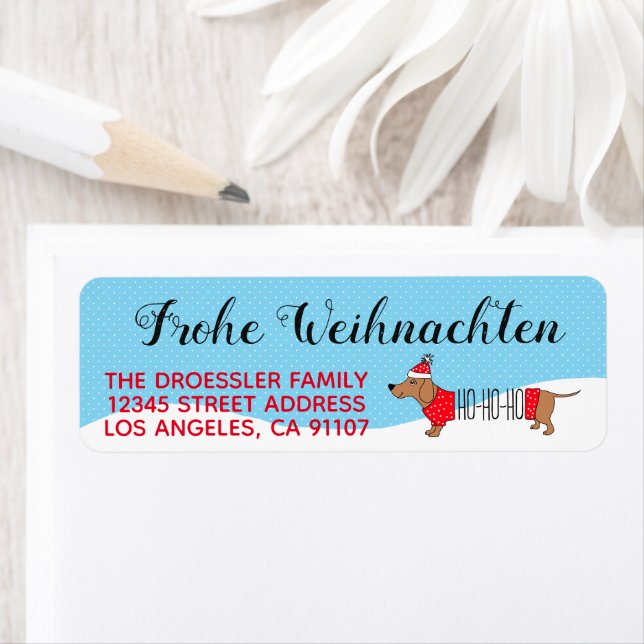 Tysk God jul Doxie Return-adressetikett Returadress Etikett (Insitu)