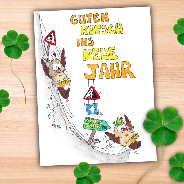 Tysk Gott Nytt År GUTEN RUTSCH vykort  (Skapare uppladdad)