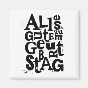 Tysk "Grattis på födelsedagen" Lino Print Magnet