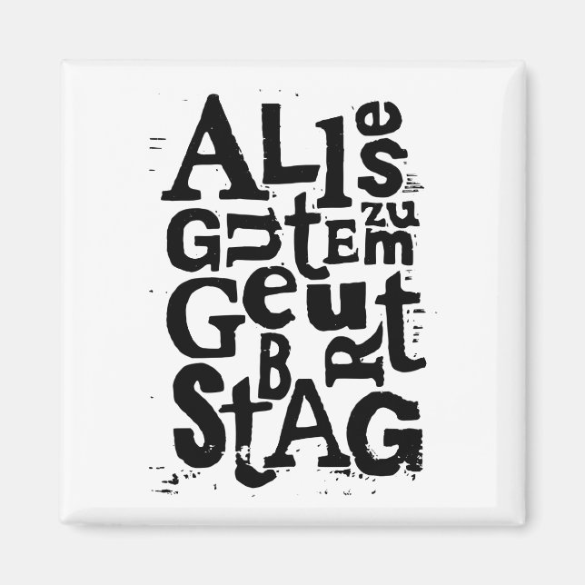 Tysk "Grattis på födelsedagen" Lino Print Magnet (Framsidan)