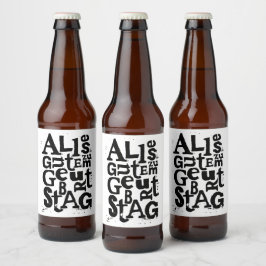 Tysk "Grattis på födelsedagen" Lino Print Ölflaska Etikett