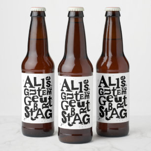 Tysk "Grattis på födelsedagen" Lino Print Ölflaska Etikett