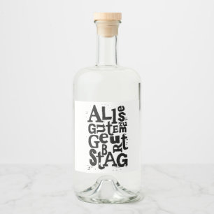 Tysk "Grattis på födelsedagen" Lino Print Spritflaskor Etikett