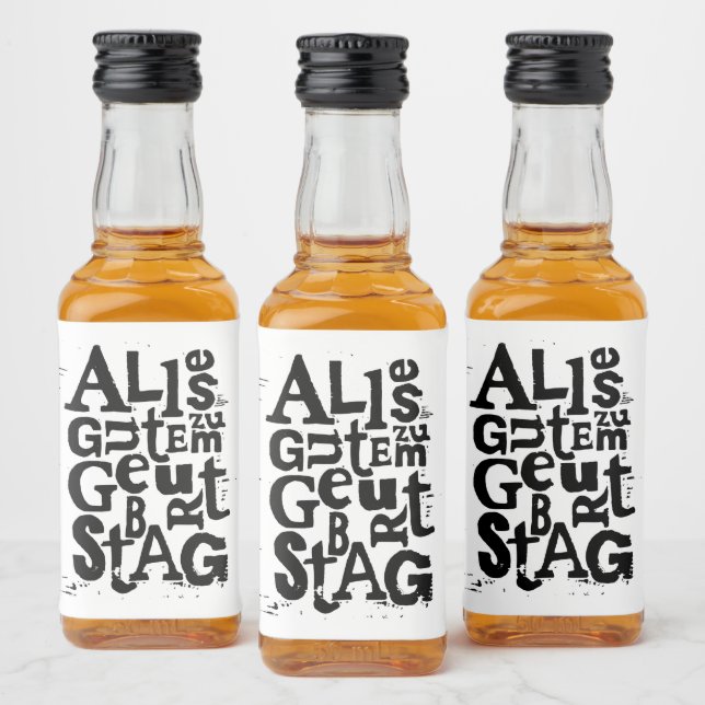 Tysk "Grattis på födelsedagen" Lino Print Spritflaskor Etikett (Flaskor)