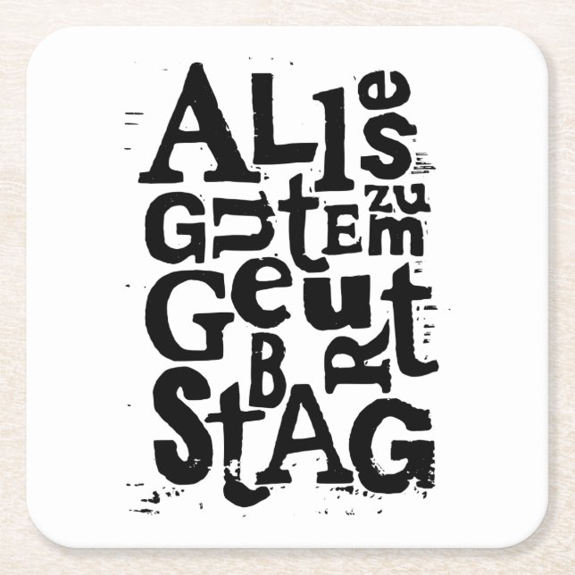 Tysk "Grattis på födelsedagen" Lino Print Underlägg Papper Kvadrat (Framsidan)