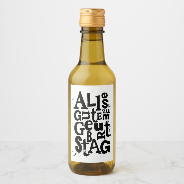 Tysk "Grattis på födelsedagen" Lino Print Vinetikett (Framsida)