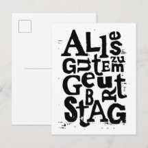 Tysk 'Grattis på födelsedagen' Lino Tryck Postkort