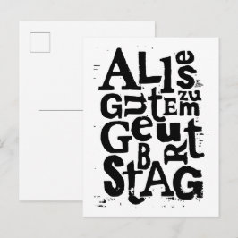 Tysk 'Grattis på födelsedagen' Lino Tryck Postkort Meddelande Vykort