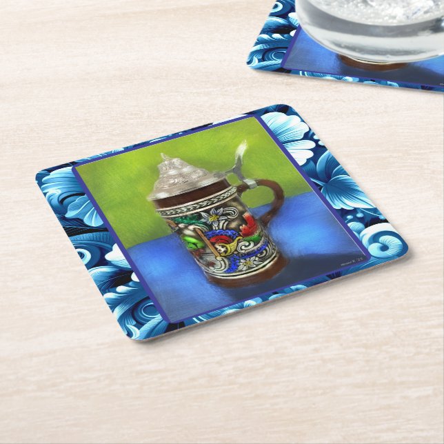 Tysk Grönt av öl och hingedblått ljus Underlägg Papper Kvadrat (Vinklad)