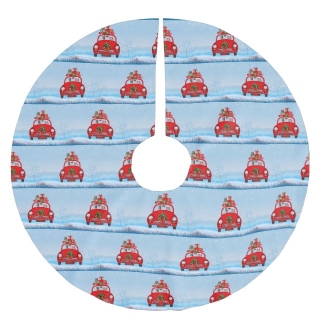 Tysk herde-Hund med Jultomten Julgransmatta Borstad Polyester (Framsidan)