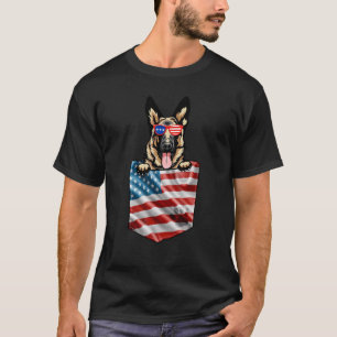 Tysk herde i Pocket American Flagga Patriotic T Shirt