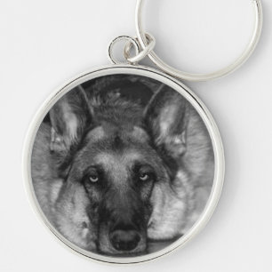 Tysk herde Keychain Rund Silverfärgad Nyckelring