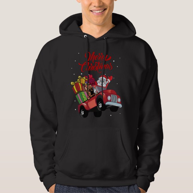 Tysk herde med Jultomten i Röda Lastbil Hund Hoodie (Framsida)