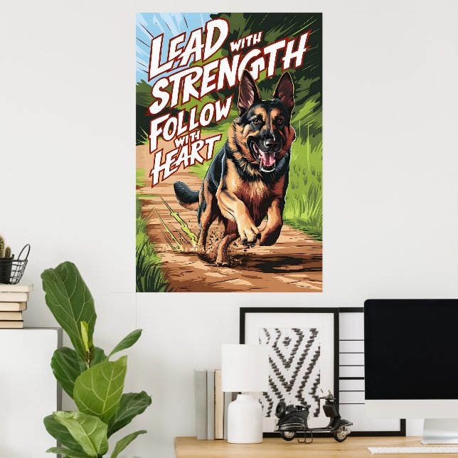 Tysk herde som opererar med styrka och hjärta poster (Hemmakontoret)