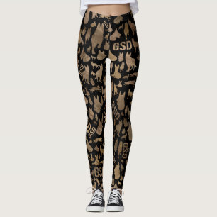 Tysk herdehund GSD - guld på svart Leggings