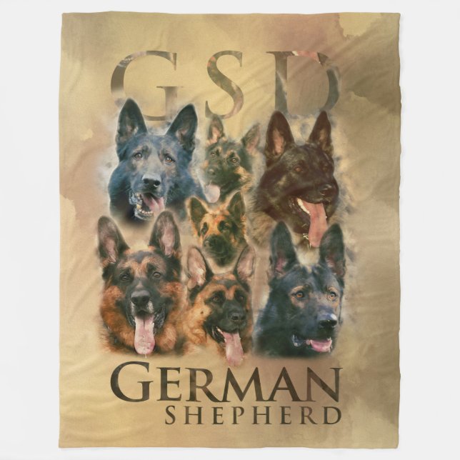 Tysk herdehund - GSD-målningcollage Fleecefilt (Framsidan)