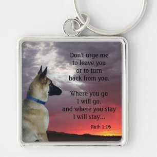 Tysk herdeRuth 1:16 Keychain Fyrkantig Silverfärgad Nyckelring