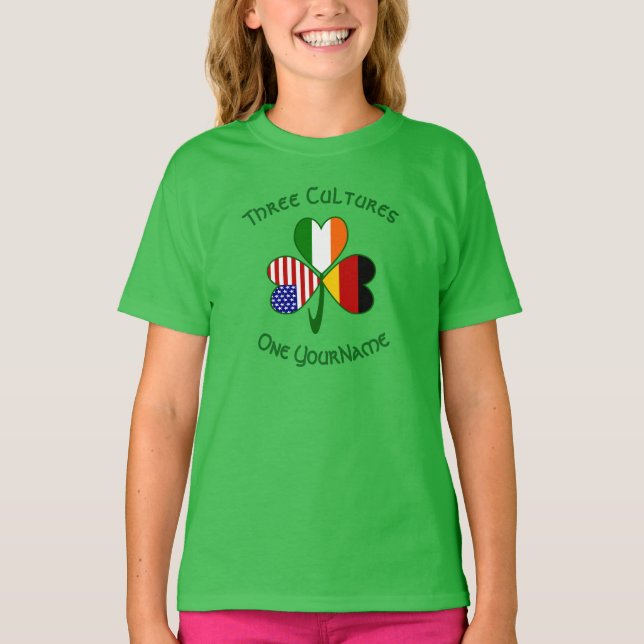 Tysk Irish Shamrock Personlig Girl T Shirt (Framsida)