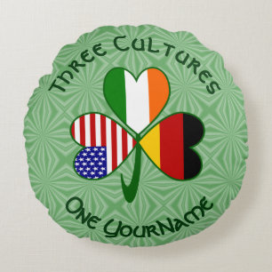 Tysk Irländsk USA Shamrock Flag Anpassad Text Rund Kudde