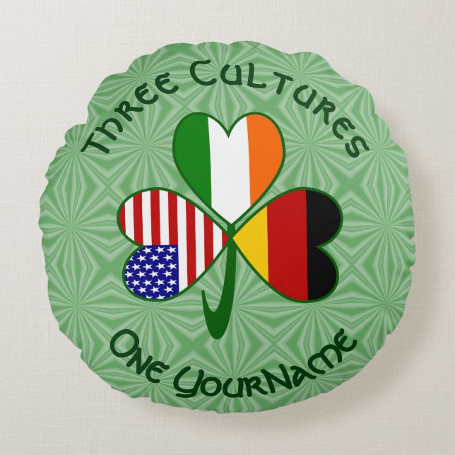 Tysk Irländsk USA Shamrock Flag Anpassad Text Rund Kudde (Framsidan)