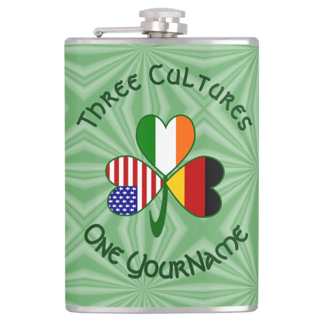 Tysk Irländsk USA Shamrock Flagga Personlig Text Fickplunta (Framsidan)