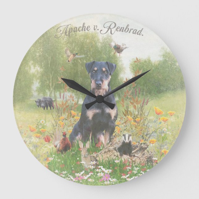 Tysk jakt Terrier (Jagdskräcker) Sticker Pape Stor Klocka (Framsida)