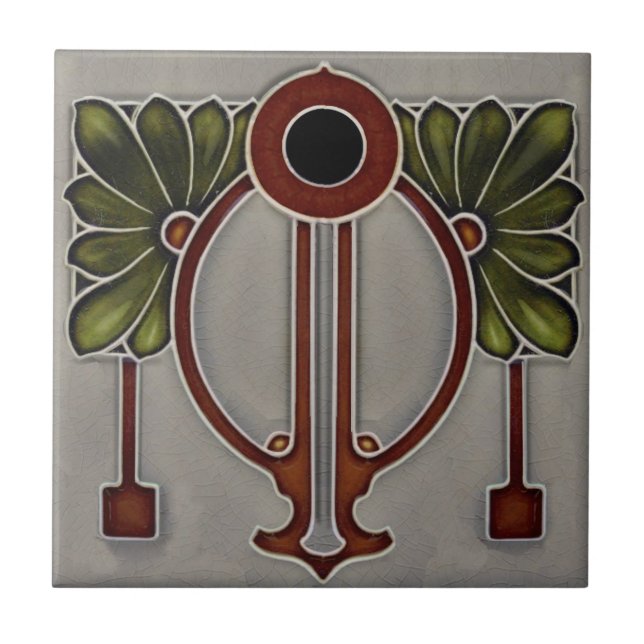 Tysk jugendastingit Art nouveau/Art Deco Repro Grå Kakelplatta (Framsidan)