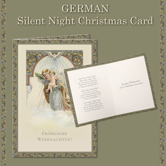 Tysk jul Angel Jesus Silent Night Helgkort (Traditional Vintage  German Angel Christmas Card with German Silent Night Hymn )