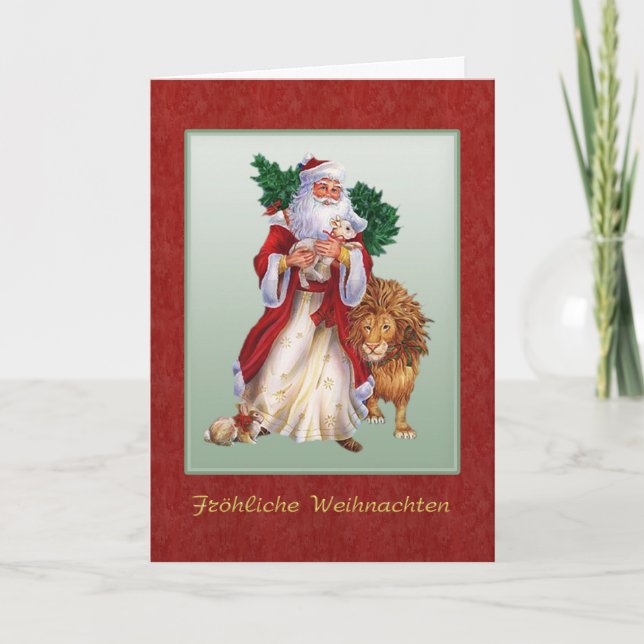 Tysk jul - St.Nicolas, lejont, kaninkort Helgkort (Framsida)
