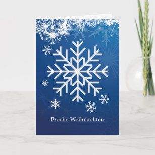 Tysk jul - vitsnöflingor på blått helgkort