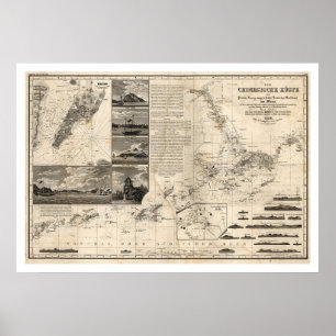 Tysk karta av chinan med Guangdong och Macao 1834 Poster
