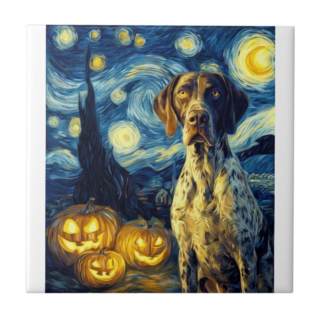 Tysk korthårig pointer 1 Söt hund Halloween Ja Kakelplatta (Framsidan)