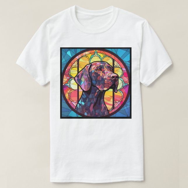 Tysk Korthårig Pointer Glasfönsterkonst  T Shirt (Design framsida)