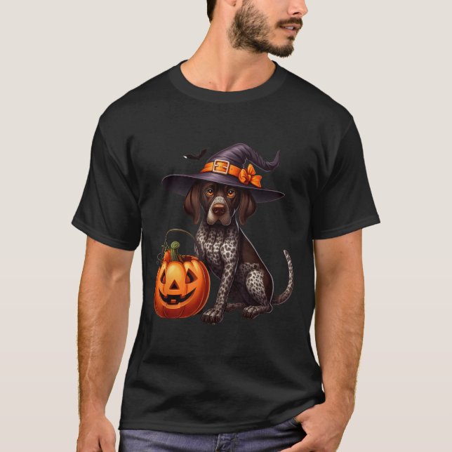 Tysk korthårig pointer häxor Halloween T Shirt (Framsida)