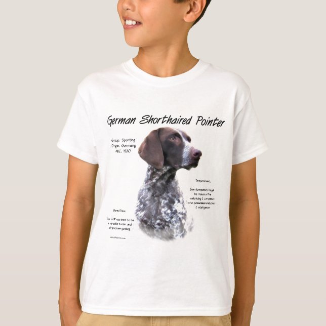 Tysk korthårig pointer-historia design tee shirt (Framsida)