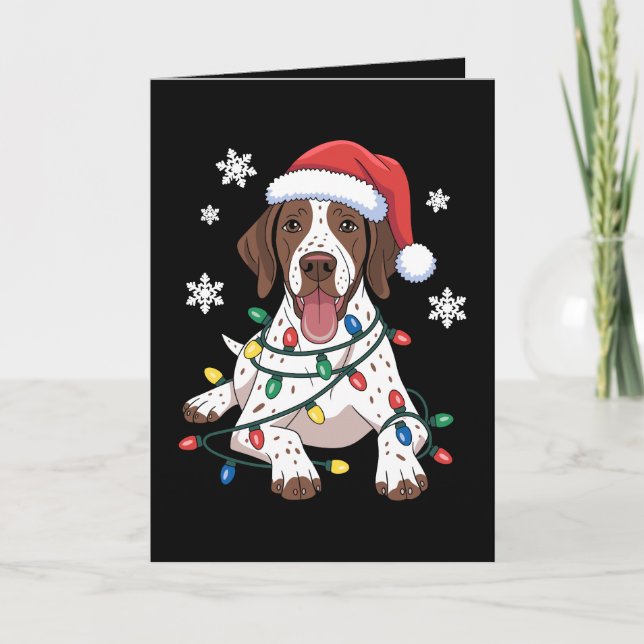 Tysk korthårig pointer julbelysning hund kort (Framsida)