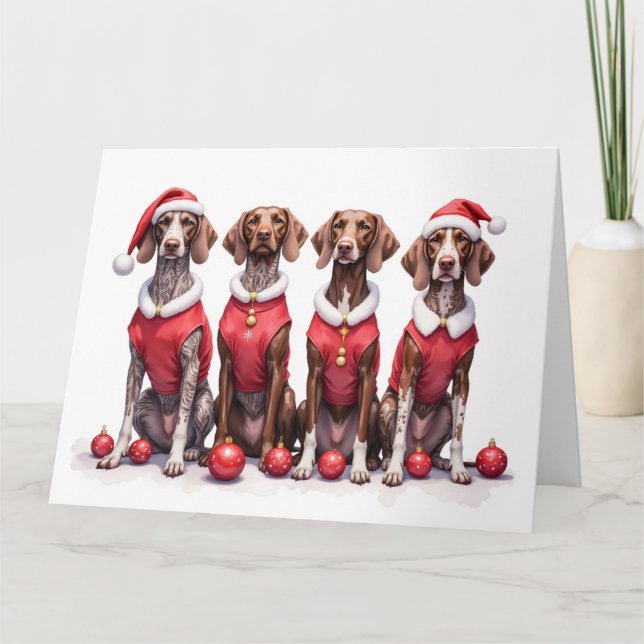 Tysk korthårig pointer julklänning tomte kort (Framsida)