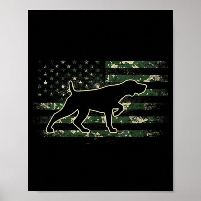 Tysk Korthårig Pointer Kamouflage Amerikansk Flagg Poster (Framsidan)