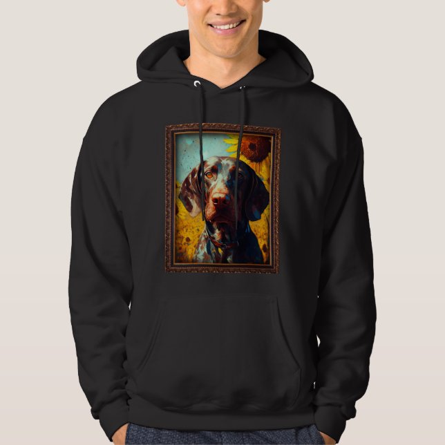 Tysk Korthårig Pointer-målning Solrosflöde Hoodie (Framsida)