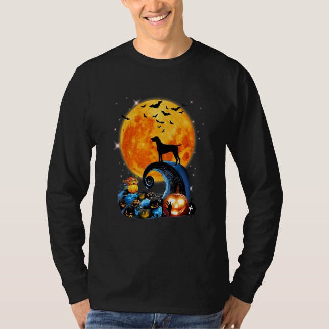 Tysk Korthårig Pointer Moon Cliff Pumpkin Hall T Shirt (Framsida)