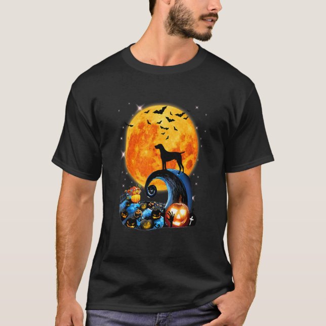 Tysk Korthårig Pointer Moon Cliff Pumpkin Hall T Shirt (Framsida)