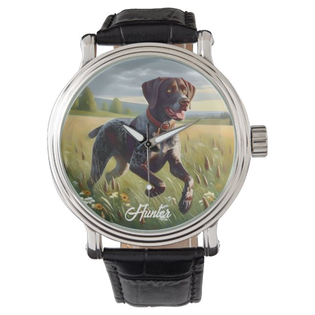 Tysk Korthårig Pointer som springer Armbandsur (Framsida)
