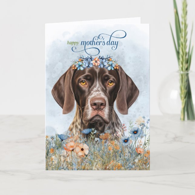 Tysk Korthårig Pointer Vildblommor Mors Dag Helgkort (Framsida)