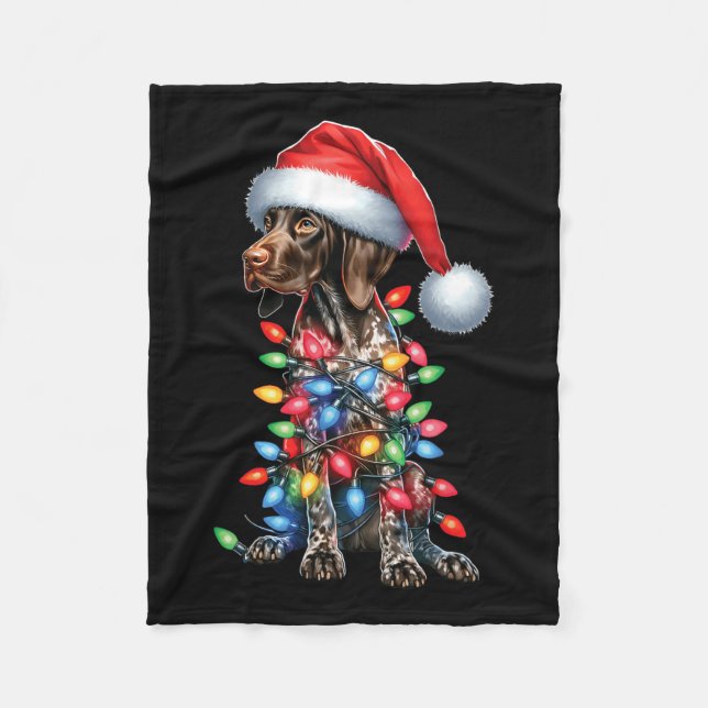 Tysk kortherad Pointerdog Älskare Santa Hat Chr Fleecefilt (Framsidan)