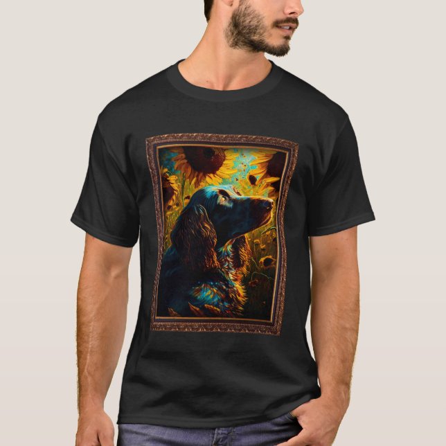Tysk långhårig pekare som målar solfjäderblomma t shirt (Framsida)