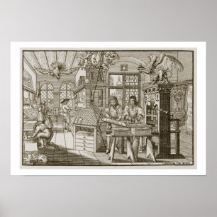 Tysk medeltida tryckpress (engrating) poster