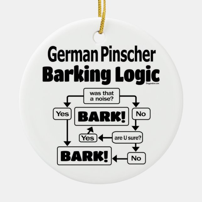 Tysk Pinscher Barking Logic Julgransprydnad Keramik (Framsidan)